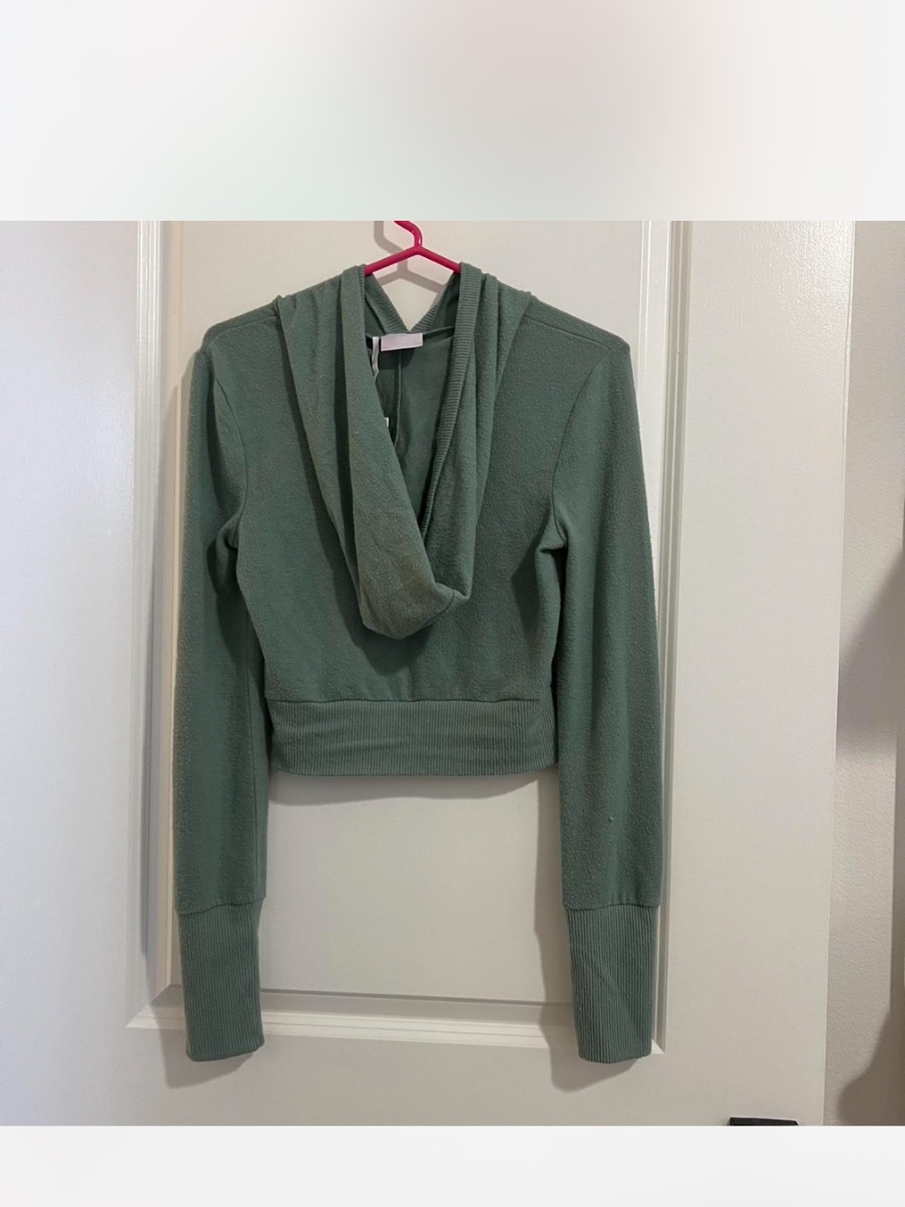 Urban Outfitters Sage Green Cropped Hooded Sweater - Picture 3 of 4